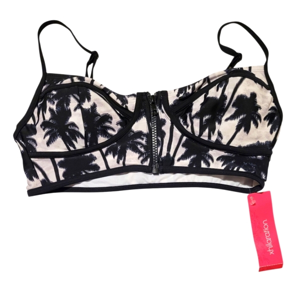 Xhilaration Black and White Palm Tree Print Bikini Top Size Medium - Picture 1 of 9